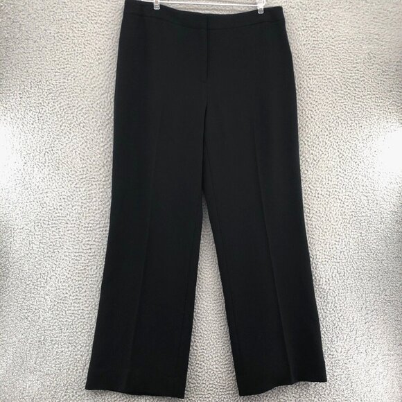Lafayette 148 Pants Women 14 Black Wool Crepe Lined Wide Leg Trouser Office Work - Picture 1 of 12